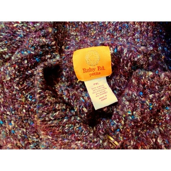 Ruby Road Fringed Wine Tweed Cropped Sweater Sz PXL Toggle Buttons Ultra Soft - Picture 6 of 6